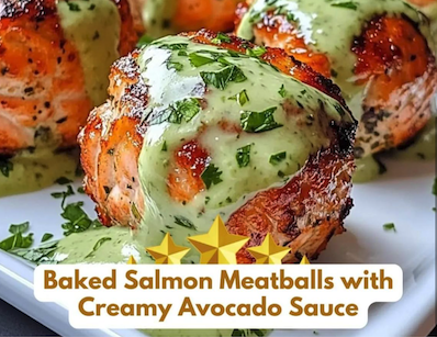 Baked Salmon Meatballs with Creamy Avocado Sauce