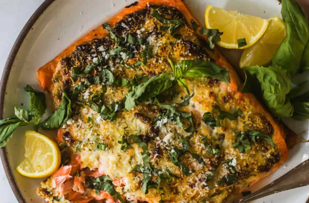 Keto Parmesan Herb Crusted Salmon